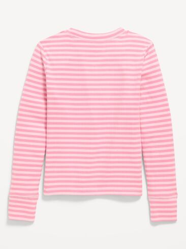 Old Navy Printed Long-Sleeve Ribbed T-Shirt for Girls - Pink Stripe in Kuwait