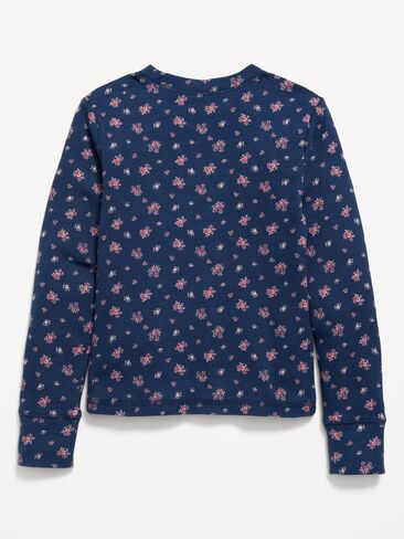 Old Navy Printed Long-Sleeve Ribbed T-Shirt for Girls - Navy Ditsy Floral in Kuwait