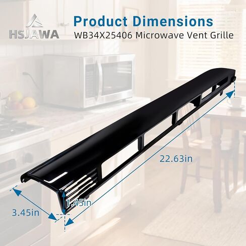 WB34X25406 Microwave Vent Grille Fits for GE WB34X25406 Top Vent Grille Replacement 4465386 AP6040821 PS11774030 EAP11774030 (Black 2PC) in Kuwait