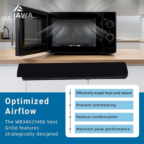 WB34X25406 Microwave Vent Grille Fits for GE WB34X25406 Top Vent Grille Replacement 4465386 AP6040821 PS11774030 EAP11774030 (Black 2PC) in Kuwait
