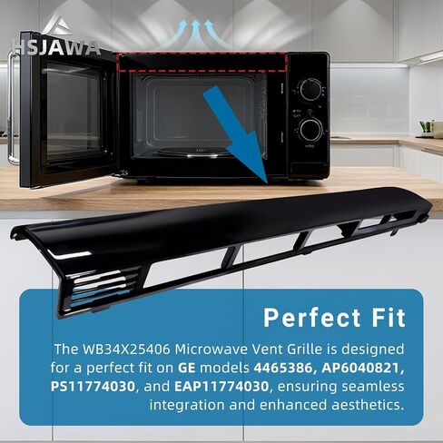 WB34X25406 Microwave Vent Grille Fits for GE WB34X25406 Top Vent Grille Replacement 4465386 AP6040821 PS11774030 EAP11774030 (Black 2PC) in Kuwait