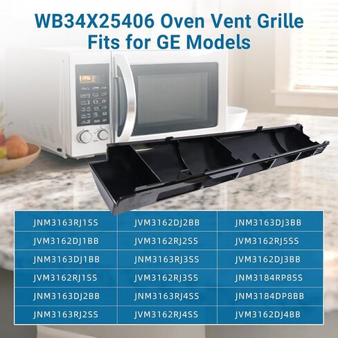 WB34X25406 Microwave Vent Grille Fits for GE WB34X25406 Top Vent Grille Replacement 4465386 AP6040821 PS11774030 EAP11774030 (Black 2PC) in Kuwait