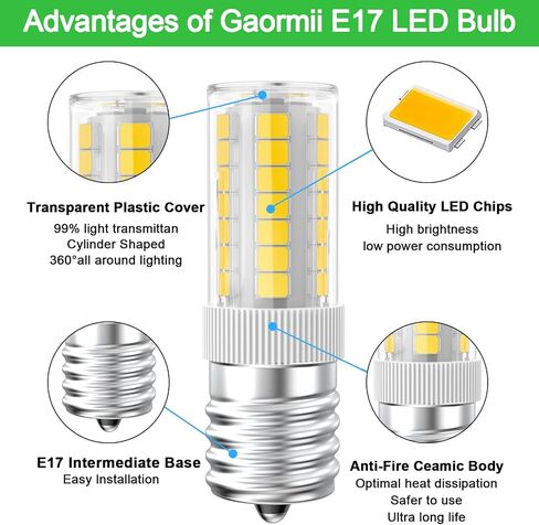 LED Microwave Light Bulbs Under Hood 40W Equivalent, E17 LED Bulb Dimmable for Range Hood, Refrigerator, 3W 360LM LED Appliance Light Bulb Over Stove, Natural White 4000K, 2-Pack in Kuwait