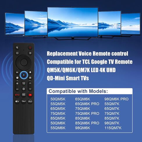RC923A FMB1 Voice Remote Control Replacement for TCL Google TV Remote Control,Compatible with TCL QD-Mini LED 4K UHD 50/55/65/75/85 QM5K,QM6K,QM7K,G0401-000267 Google Smart TV Series in Kuwait