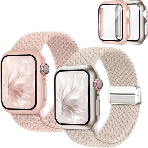 2 Pack Magnetic Braided Stretchy Bands with Cases for Apple Watch Women Men in Saudi Arabia