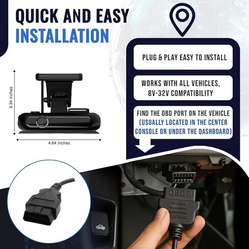 Rewire Security 4G Dual Vision Dashcam GPS Tracker with OBD II Power - Dual HD Cameras, Real-Time GPS Tracker for Vehicles, Cloud Storage - Interior & Road Recording - Easy Plug-and-Play Installation in Saudi Arabia