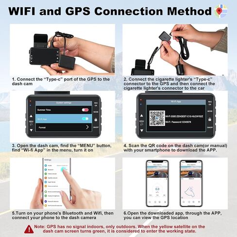 Dash Cam Front and Rear, 4K+1080P FHD Dual Camera with ADAS, GPS, 5G WiFi & App Control, 64GB Card Included, G-Sensor, Night Vision, Loop Recording, 170°Wide Angle, WDR, 24H Parking Mode in Kuwait