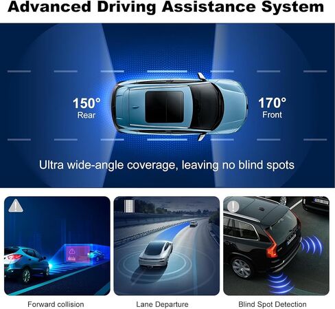Dash Cam Front and Rear, 4K+1080P FHD Dual Camera with ADAS, GPS, 5G WiFi & App Control, 64GB Card Included, G-Sensor, Night Vision, Loop Recording, 170°Wide Angle, WDR, 24H Parking Mode in Kuwait
