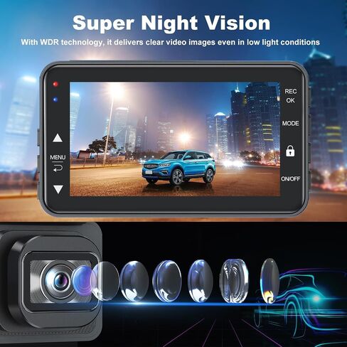 Dash Cam Front and Rear, 4K+1080P FHD Dual Camera with ADAS, GPS, 5G WiFi & App Control, 64GB Card Included, G-Sensor, Night Vision, Loop Recording, 170°Wide Angle, WDR, 24H Parking Mode in Kuwait