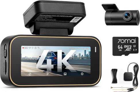 【70mai Dash Cam 4K A810 Lite + Hardware Kit UP05】70mai A810 Lite 4K Dash Cam Front and Rear, 5Ghz WiFi 6 DashCam, Car Camera with 4G LTE Remote Access, GPS Tracking, HDR Night Vision, 24H Parking Mode in Kuwait