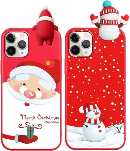 2 Pack Cute Christmas Case for iPhone 13/14",Red 3D Doll Snowman Elk Merry Christmas Pattern Soft Silicone TPU Pretty Flexible Protective Funda for Kid Girls Women in Kuwait