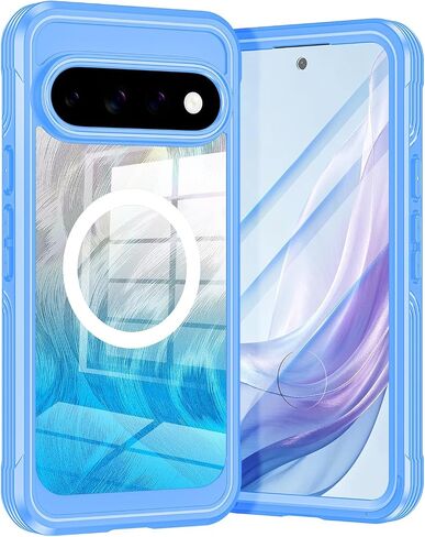 Btscase for Google Pixel 11 Pro XL Case with 9H Tempered Glass Screen Protector Magnetic [Compatible with MagSafe] [Removable Matte Card] Shockproof Protective Full Camera Protection,Blue in Kuwait
