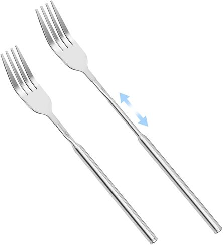 2 PCS Extendable Fork Spoon Set, Telescopic Stainless Steel Fork Spoon, Extendable 25.3 In, Dinner Forks for BBQ Dinner Fruit Dessert, Camping Flatware in Saudi Arabia
