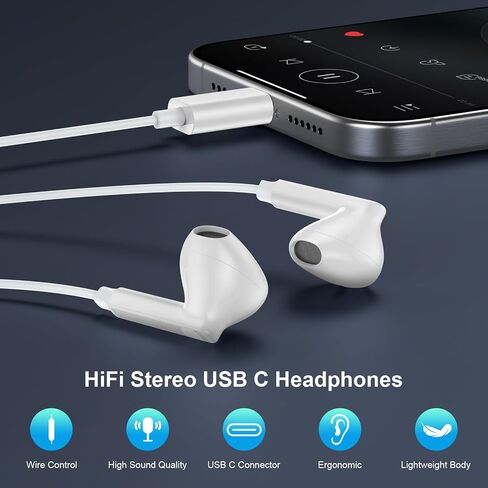 USB C Headphones Wired Earbuds for iPhone 17e 17 Pro Max Air 16e 16 15 Plus in Kuwait