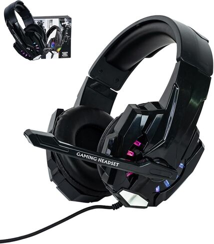 Gaming Headset, RGB Wired Headphone with Surround Sound, Noise Canceling Gaming Headphones with Mic, 3.5mm Ear Headphones for PC, Laptop, Video Gamer Machine, Black in Kuwait