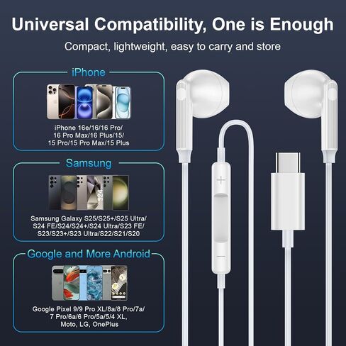 USB C Headphones Wired Earbuds for iPhone 17e 17 Pro Max Air 16e 16 15 Plus in Kuwait
