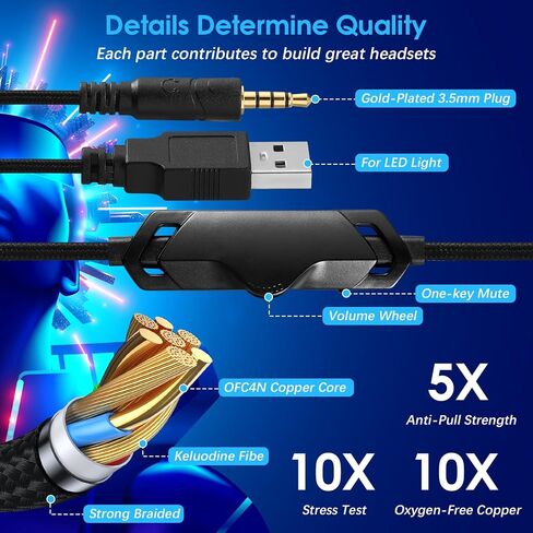 Wired Gaming Headset for PS5 PS4 Xbox Series X|S PC Switch, 50mm Drivers in Kuwait