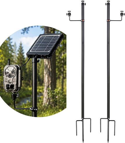 2 Pack Heavy Duty Trail Camera Mount with Tripod Ground Stake | Includes Height-Adjustable Side Mount for Dual Camera or Solar Panel Setup | Max Height 57" | Universal 1/4"-20 Screw in Kuwait