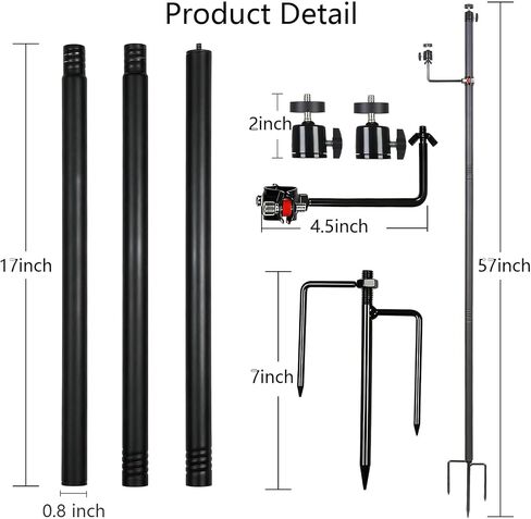 2 Pack Heavy Duty Trail Camera Mount with Tripod Ground Stake | Includes Height-Adjustable Side Mount for Dual Camera or Solar Panel Setup | Max Height 57" | Universal 1/4"-20 Screw in Kuwait