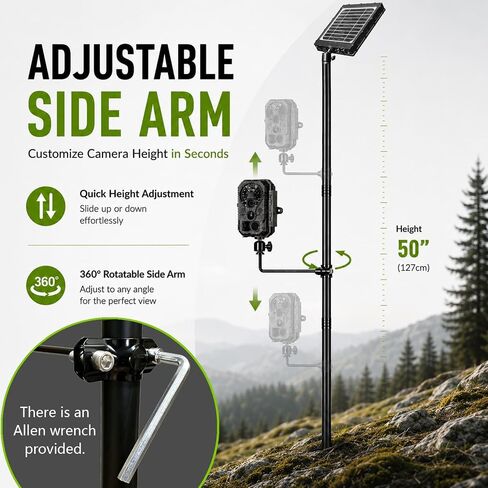 2 Pack Heavy Duty Trail Camera Mount with Tripod Ground Stake | Includes Height-Adjustable Side Mount for Dual Camera or Solar Panel Setup | Max Height 57" | Universal 1/4"-20 Screw in Kuwait