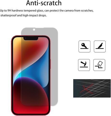 Privacy Screen Protector For iPhone 14 Anti Spy Private Tempered Glass Film 2-Pack Camera Lens Protector Film 2-Pack Easy Alignment Tool in Kuwait