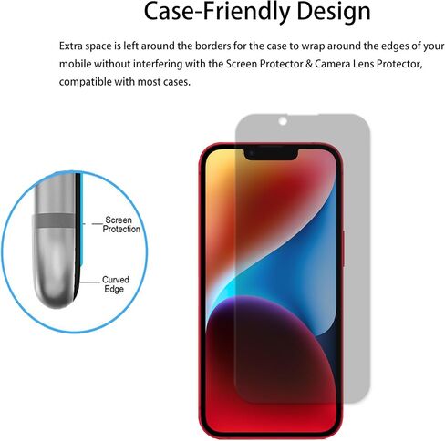 Privacy Screen Protector For iPhone 14 Anti Spy Private Tempered Glass Film 2-Pack Camera Lens Protector Film 2-Pack Easy Alignment Tool in Kuwait