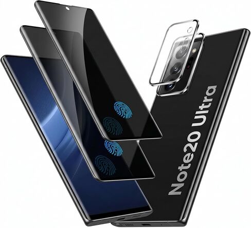 For Samsung Galaxy Note 20 Ultra Privacy Screen Protector 2+2 Pack, Anti Spy Tempered Glass 9H Hardness with 2 Pack Camera Lens Protector, Private Guard Bubble Free Case Friendly for Note 20 Ultra in Kuwait