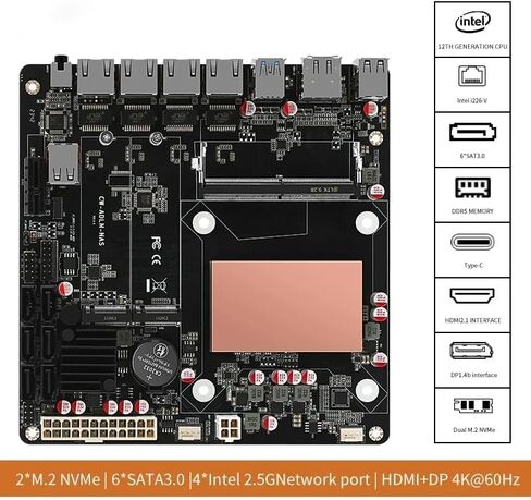 N100/N150 Industrial Motherboard NAS 4 Cores 4 Threads Low Power Processor 4x2.5G i226 Network M.2 Slot 6xSATA DP HDMI 2.0 PCIE ×1 DDR5 (N150 Motherboard) in Kuwait