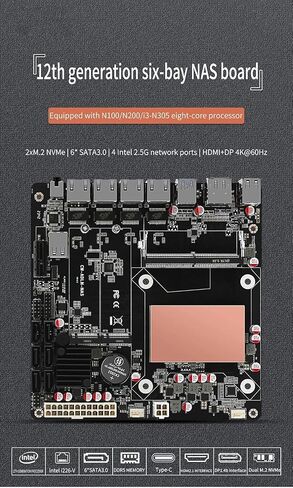 N100/N150 Industrial Motherboard NAS 4 Cores 4 Threads Low Power Processor 4x2.5G i226 Network M.2 Slot 6xSATA DP HDMI 2.0 PCIE ×1 DDR5 (N150 Motherboard) in Kuwait