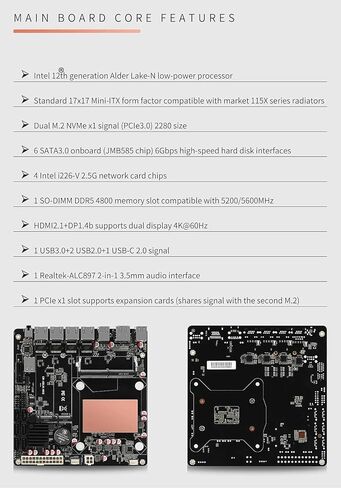 N100/N150 Industrial Motherboard NAS 4 Cores 4 Threads Low Power Processor 4x2.5G i226 Network M.2 Slot 6xSATA DP HDMI 2.0 PCIE ×1 DDR5 (N150 Motherboard) in Kuwait