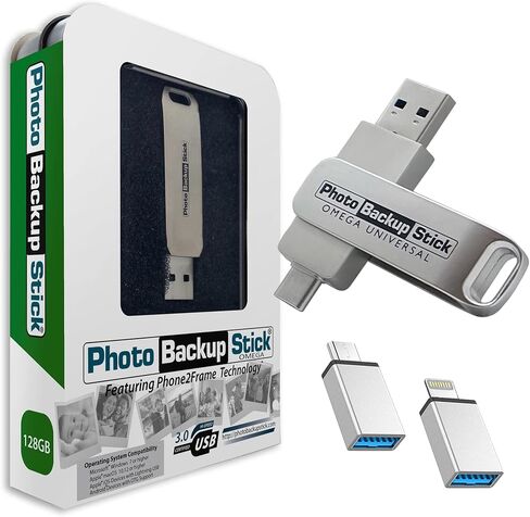 Photo Backup Stick Omega Universal Picture and Video Backup for Any Device - iPhone, Android, Computer, Tablets (128GB) in Kuwait