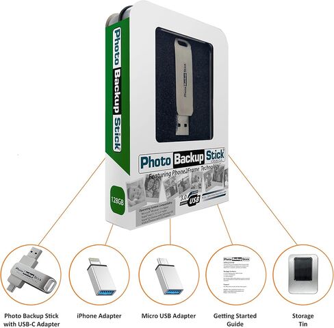 Photo Backup Stick Omega Universal Picture and Video Backup for Any Device - iPhone, Android, Computer, Tablets (128GB) in Kuwait