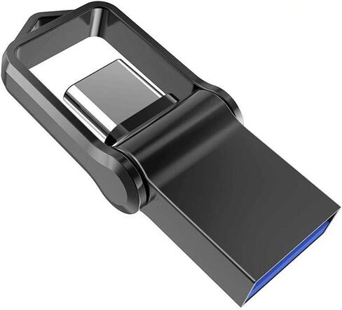 Type C OTG USB Flash Drive 64GB, KALSAN 64GB USB 3.0+Type C 2 in 1 OTG Dual WaterproofUSB Memory Stick with Keychain Metal-Black in Kuwait