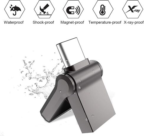 Type C OTG USB Flash Drive 64GB, KALSAN 64GB USB 3.0+Type C 2 in 1 OTG Dual WaterproofUSB Memory Stick with Keychain Metal-Black in Kuwait