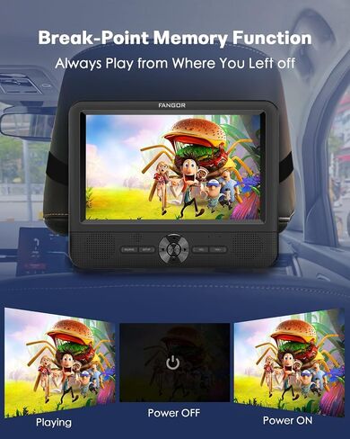 Car DVD Player Dual Screen, FANGOR 7.5 Inch DVD Player for Car Play The Same or Two Different Movies with Headrest Straps, Support Last Memory, AV Out/in, USB/SD Card, All Regions in Kuwait
