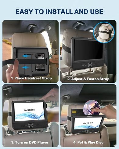 Car DVD Player Dual Screen, FANGOR 7.5 Inch DVD Player for Car Play The Same or Two Different Movies with Headrest Straps, Support Last Memory, AV Out/in, USB/SD Card, All Regions in Kuwait