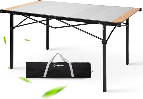 KingCamp 53.5" Bamboo Aluminum Camping Table, 265 LBS Roll-Up Table in Kuwait
