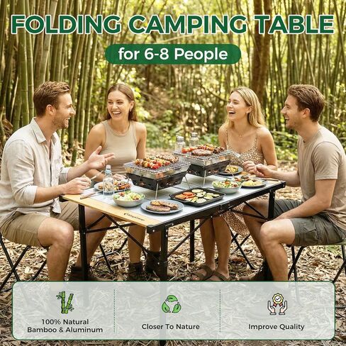 KingCamp 53.5" Bamboo Aluminum Camping Table, 265 LBS Roll-Up Table in Kuwait
