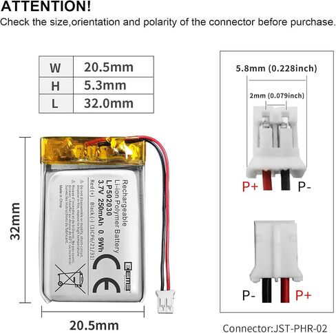 EEMB 3.7V 502030 250mAh Lipo Battery Rechargeable JST 2.0mm 4-Pack in Kuwait