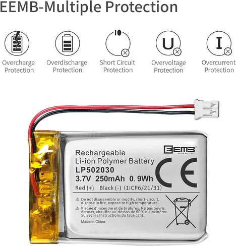 EEMB 3.7V 502030 250mAh Lipo Battery Rechargeable JST 2.0mm 4-Pack in Kuwait