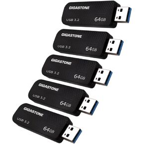 GIGASTONE 64GB USB 3.2 Flash Drive 5-Pack, 80MB/s High-Speed Data Transfer, Carbon Fiber Design, Retractable in Kuwait
