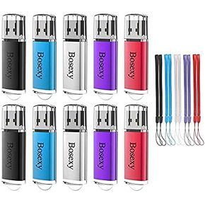 محركات أقراص فلاش USB سعة 1 جيجابايت 10 عبوات، تصميم غطاء محركات أقراص الإبهام Bosexy USB 2.0 مع حبال مؤشر LED (5 ألوان مختلطة: أسود أزرق فضي أرجواني أحمر) in Kuwait