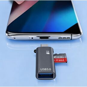 USB 3.0 Card Reader 2-in-1 High-Speed Dual Interface TF Card and USB Adapter Plug and Play for Laptops Galaxy, Black in Kuwait