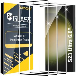 Samcorn 3 Pack Galaxy S23 Ultra Screen Protector, HD Clear Tempered Glass, Fingerprint Unlock, 3D Curved, Scratch Resistant, No Bubble for Samsung Galaxy S23 Ultra 5G Glass Screen Protector in Kuwait