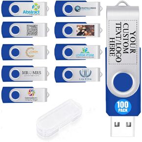 100 Pack 4GB Custom USB Flash Drives USB 2.0 with Case, Personalized Thumb Drives with Logo/Text/Image, Blue Bulk Customized Memory Sticks for Wedding, Business, Corporate Gifts in Kuwait