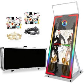65" Magic Mirror Photo Booth with 43'' Interactive Touch Screen,Mirror Photo Booth with Fligt Case, APP Remote Control RGB Fill Light,Instant Print and Share for Parties Events in Saudi Arabia
