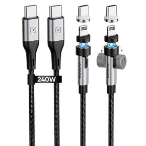Kuulaa 240W Magnetic Phone Charger Cable 2-Pack [6ft/6ft], 2 in 1 7Pin Nylon Braided USB C Phone Charger, 540° Rotating Compatible with Type C, iProduct and Most Devices,2M+2M in Saudi Arabia