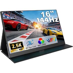 16" 2.5K 144Hz Portable Gaming Monitor 16:10 HDR Eye Careful,100% sRGB QHD2560x1600 Ultra-clear IPS Portable Monitor for Laptop with Built-in Speakers,External Second Screen for PC Phone Game Console in Saudi Arabia