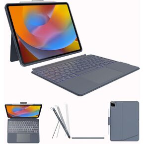 Case with Keyboard for iPad Pro 12.9-inch (6th, 5th, 4th Gen), iPad Air 13(M3 2025 / M2 2024): Bluetooth Wireless Detachable Magnetic Stand Rechargeable Keyboard with Removable Cover/ Trackpad(Grey) in Kuwait