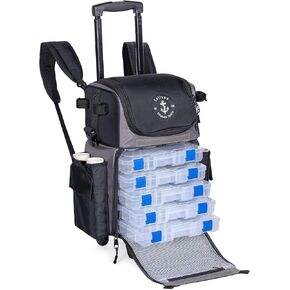 'Recon' Rolling Fishing Backpack, Tackle Box Storage Bag - Non-Corrosive Fishing Tackle Bag with (5X) 3650 Boxes - Fisherman Gifts for Men, Bags, Backpacks and Box Organizer in Saudi Arabia
